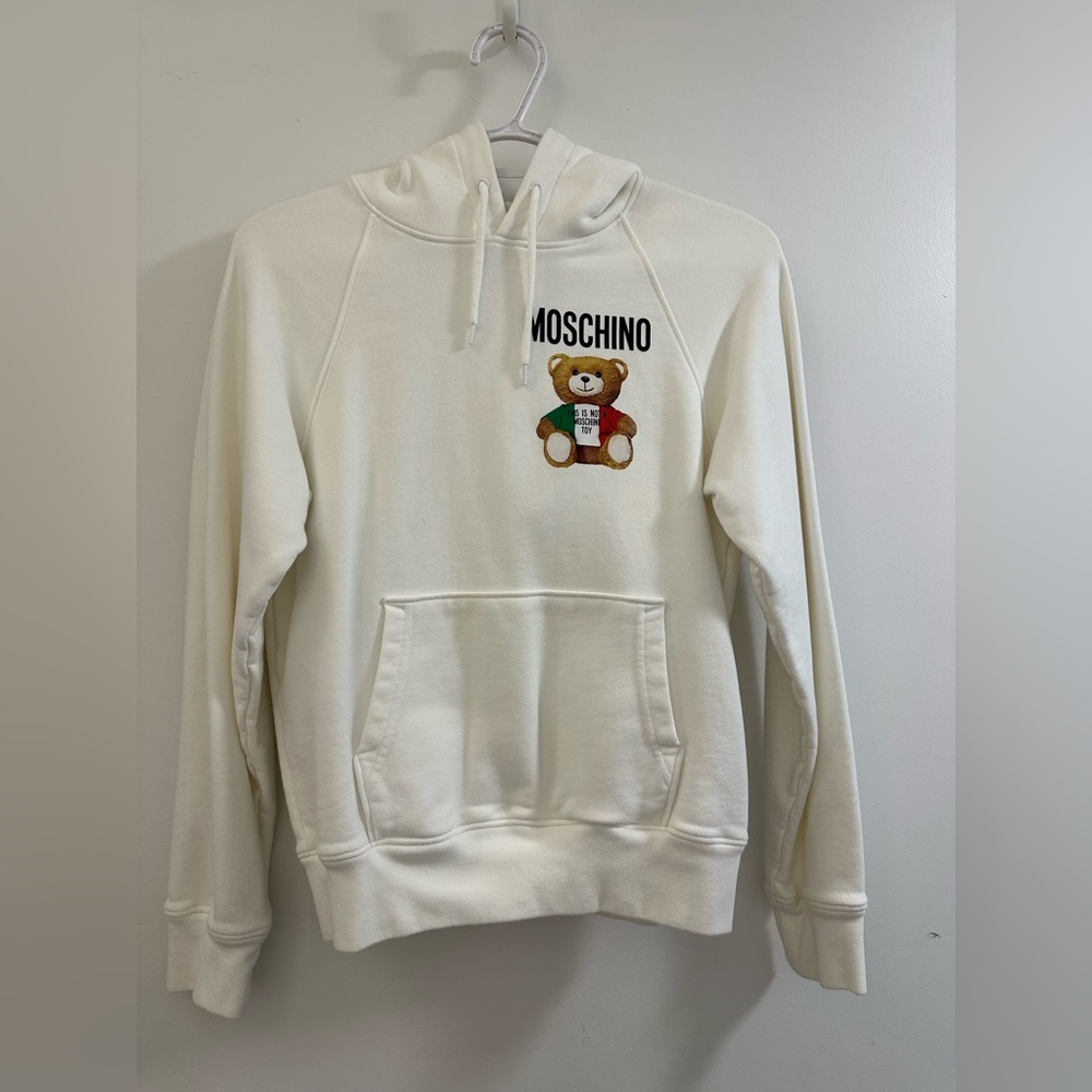 Moschino Cream Hoodie with Bear Motif